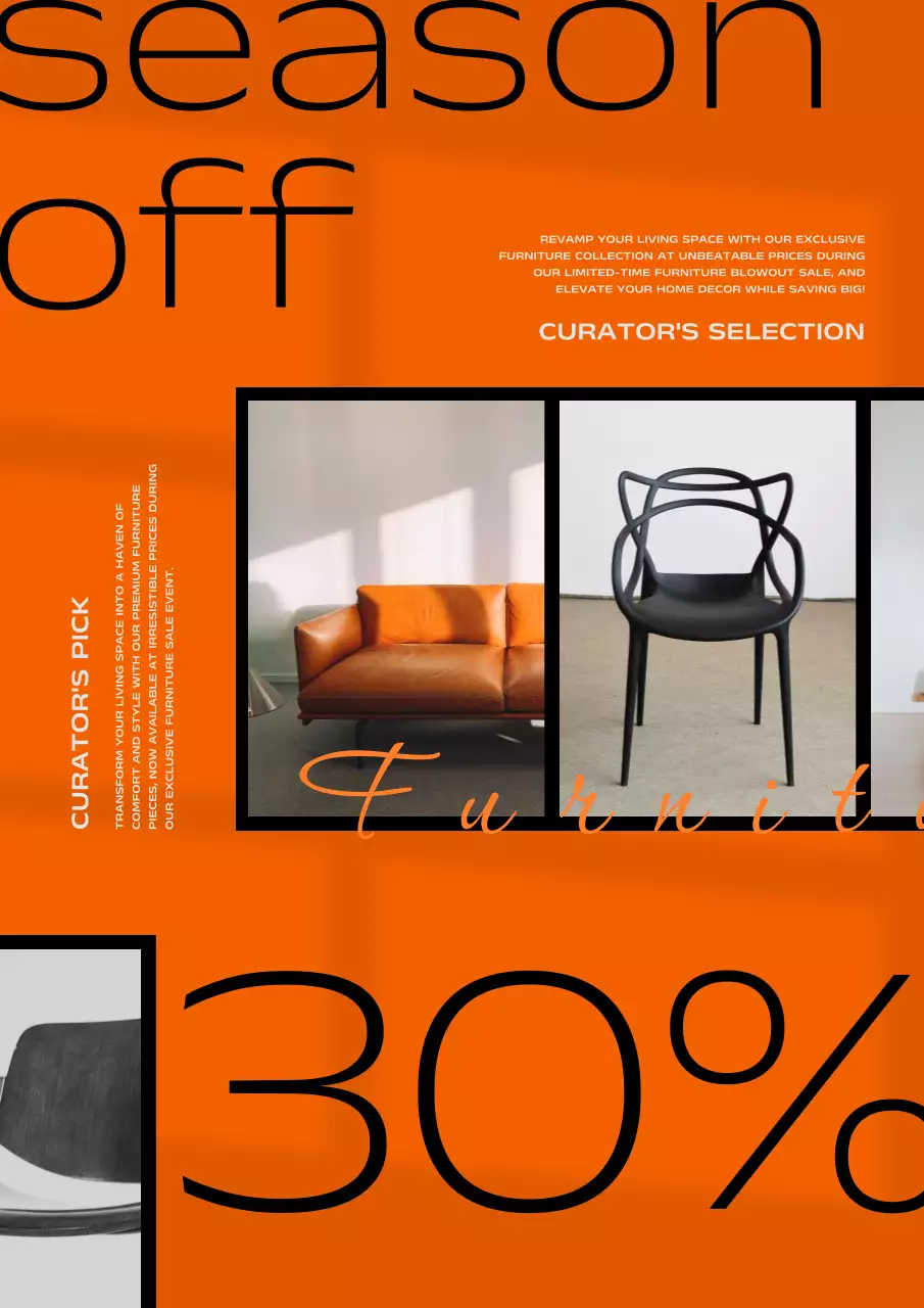 주황색과 검정색의 모던한 가구 할인 홍보