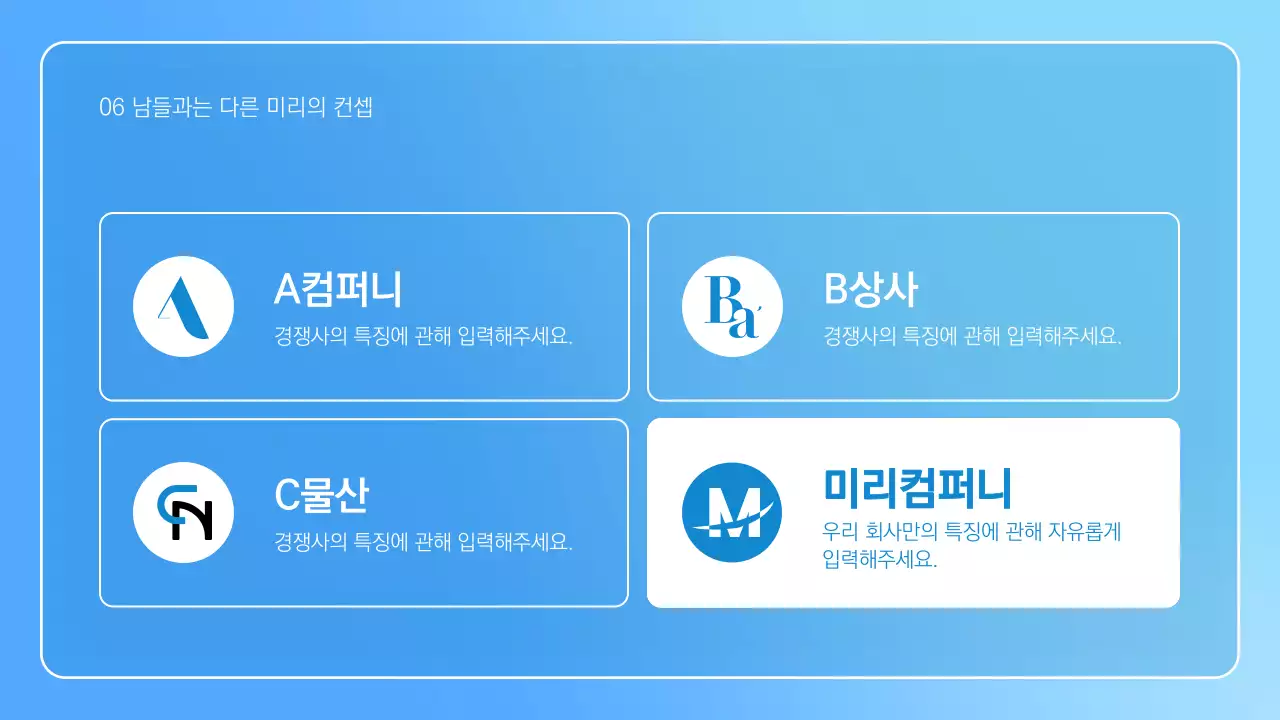 하늘색과 흰색의 미니멀한 비즈니스용 발표자료