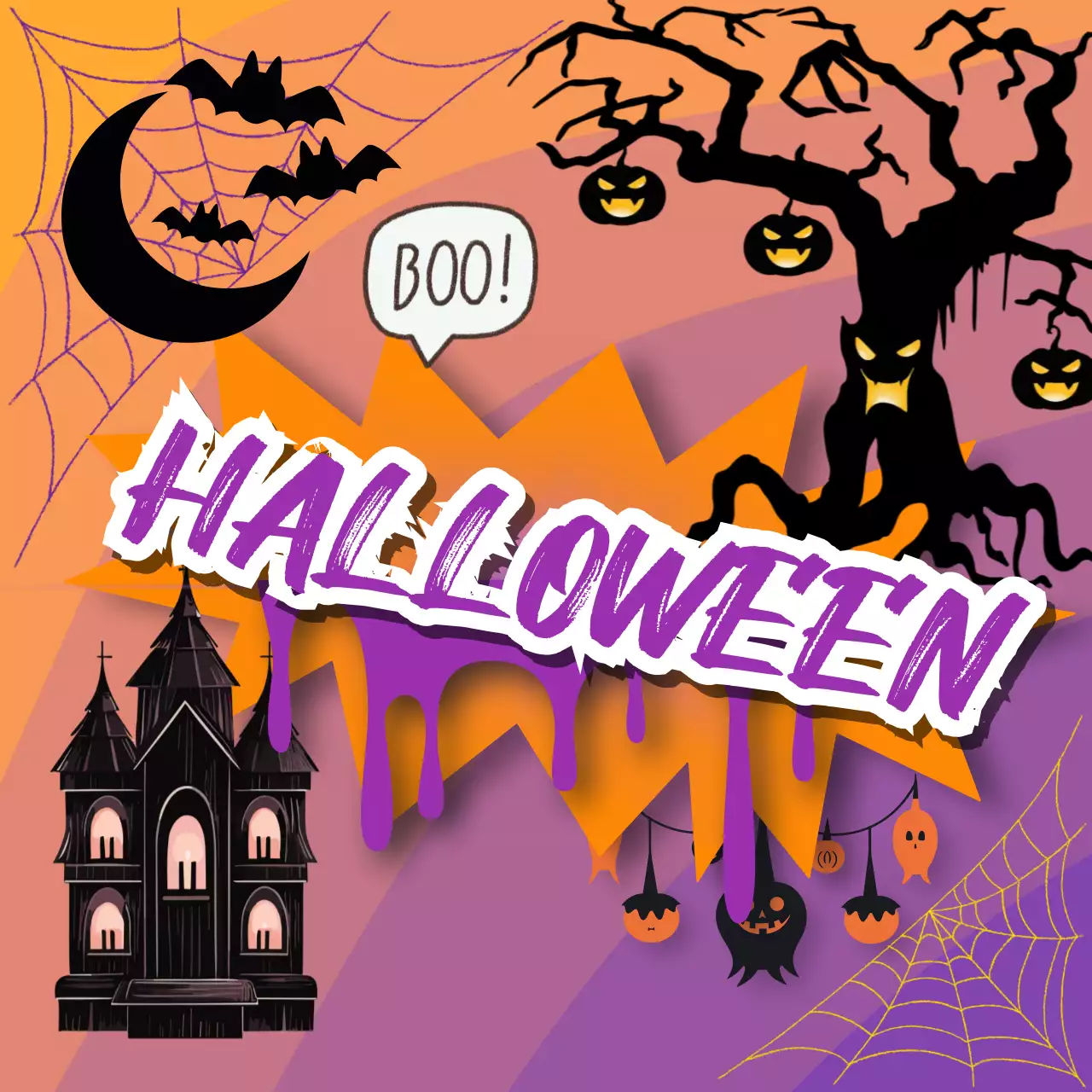 보라색과 주황색의 키치한 할로윈 데코 소개서