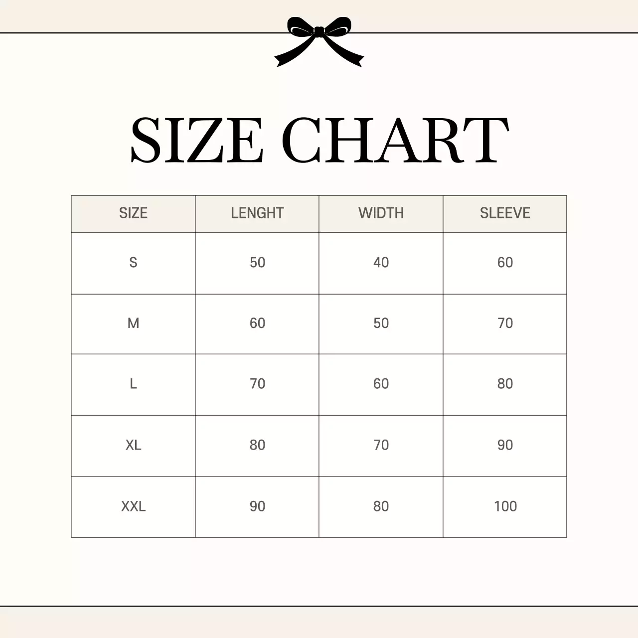 미니멀 럭셔리 리본 사이즈 차트 가이드