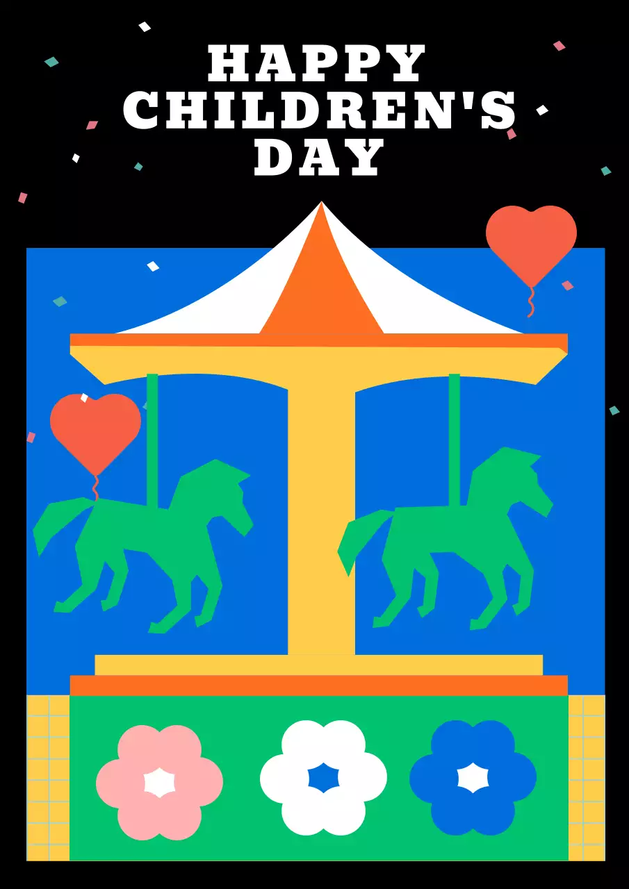 검은색 알록달록한 놀이기구 일러스트 어린이날 pop아트