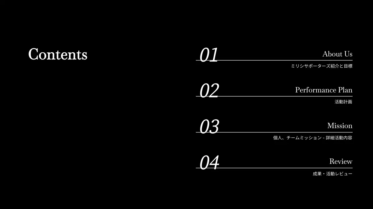 白黒 モダン パフォーマンス 報告書 プレゼンテーション