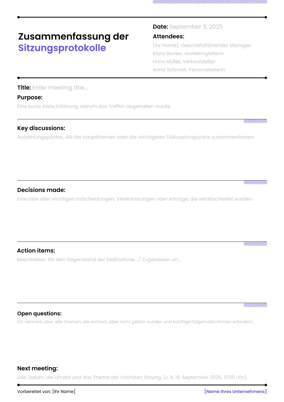 Zusammenfassung des Sitzungsprotokolls