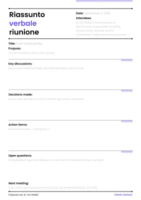 Riepilogo del verbale della riunione