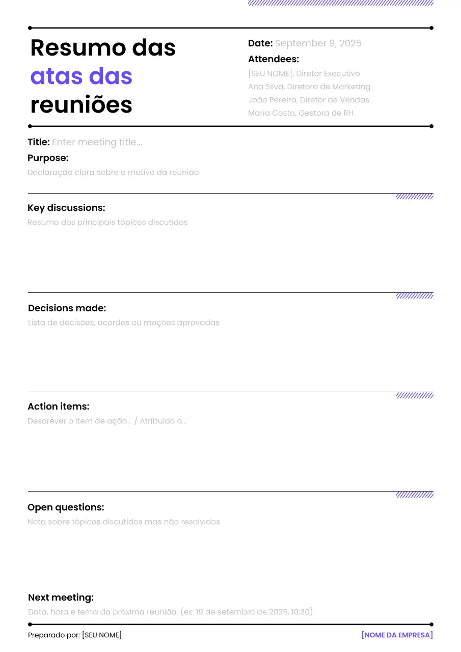 Resumo da Ata da Reunião