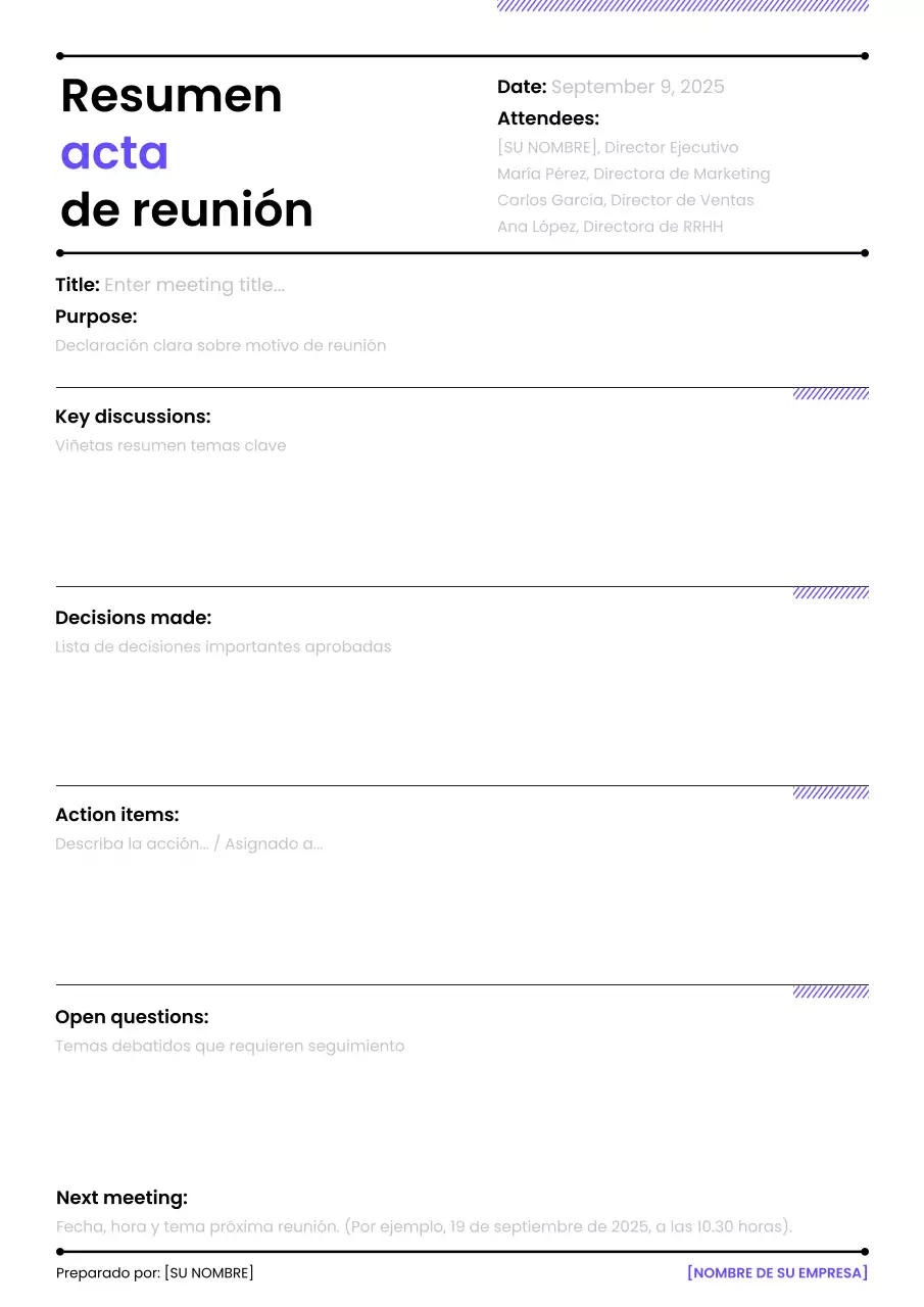 Resumen de las actas de la reunión