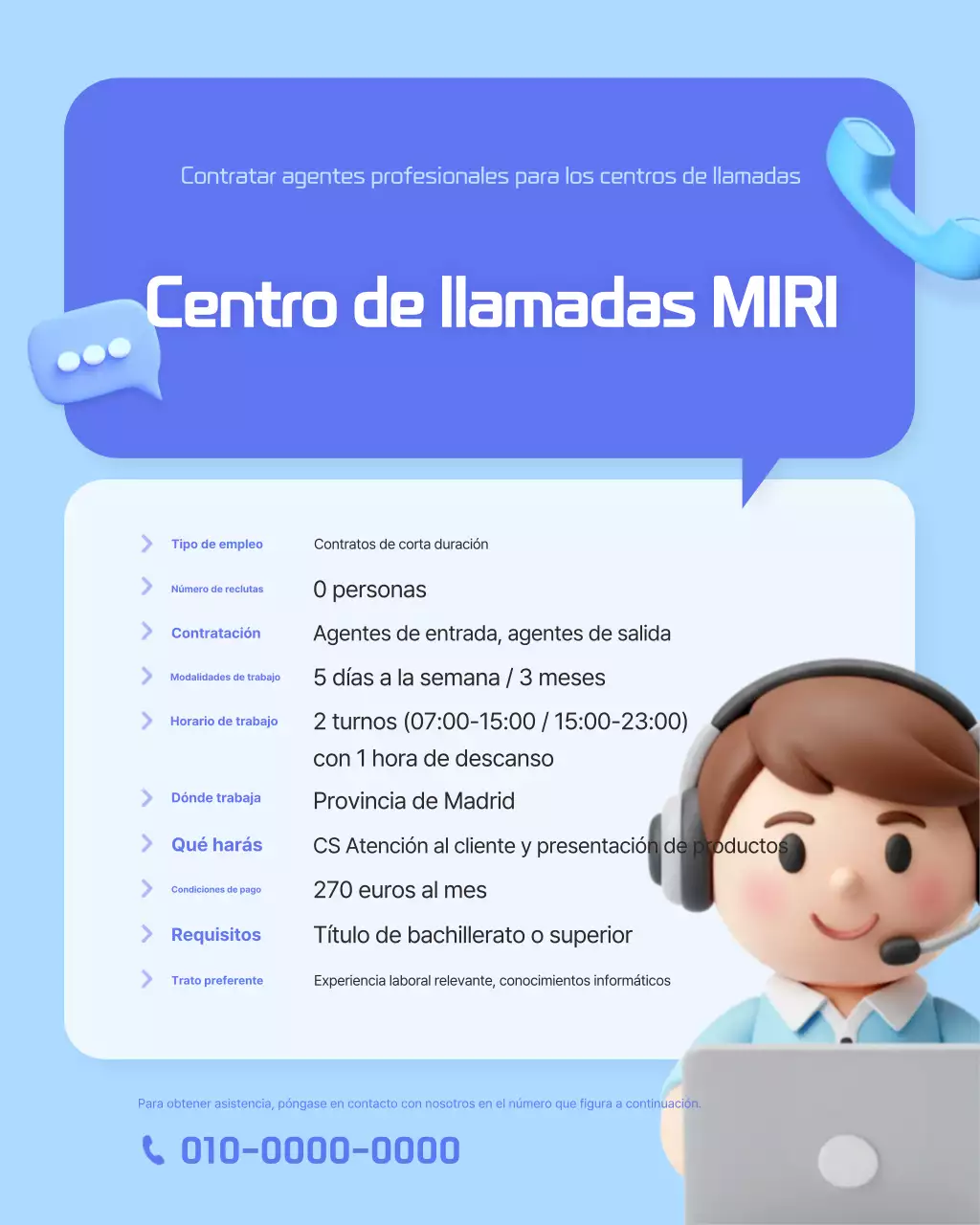 Anuncio de empleo sencillo en azul celeste