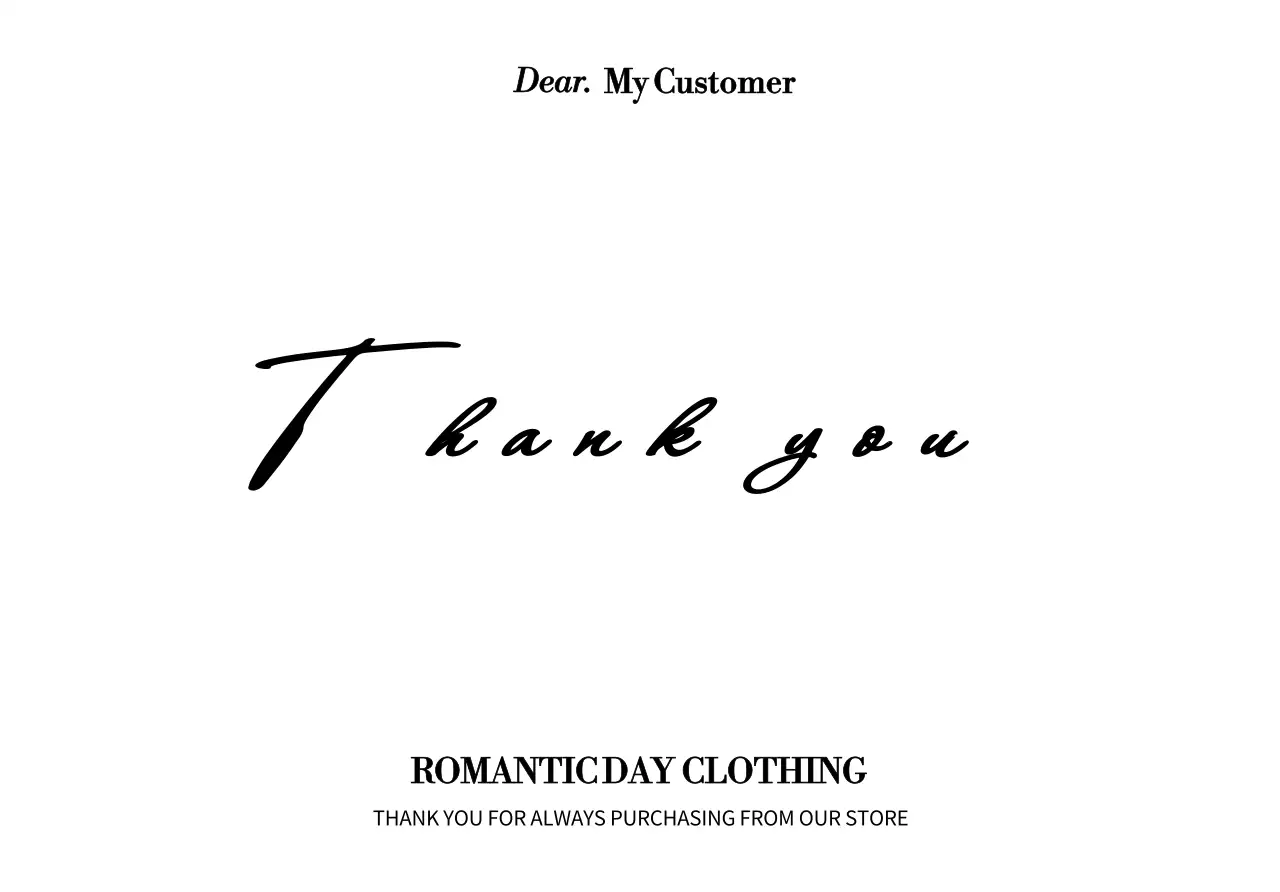 검정색의 흘려쓴 필기체가 포인트인 쇼핑몰의 고객 감사 카드 디자