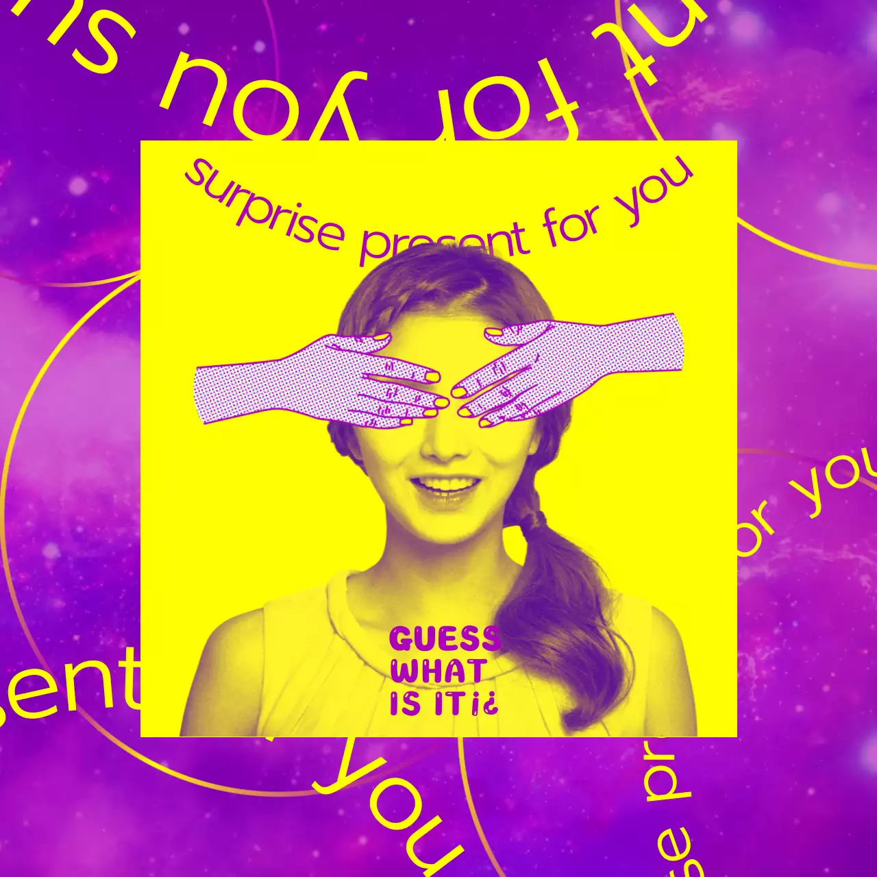 Kitschy purple and yellow giveaway event post