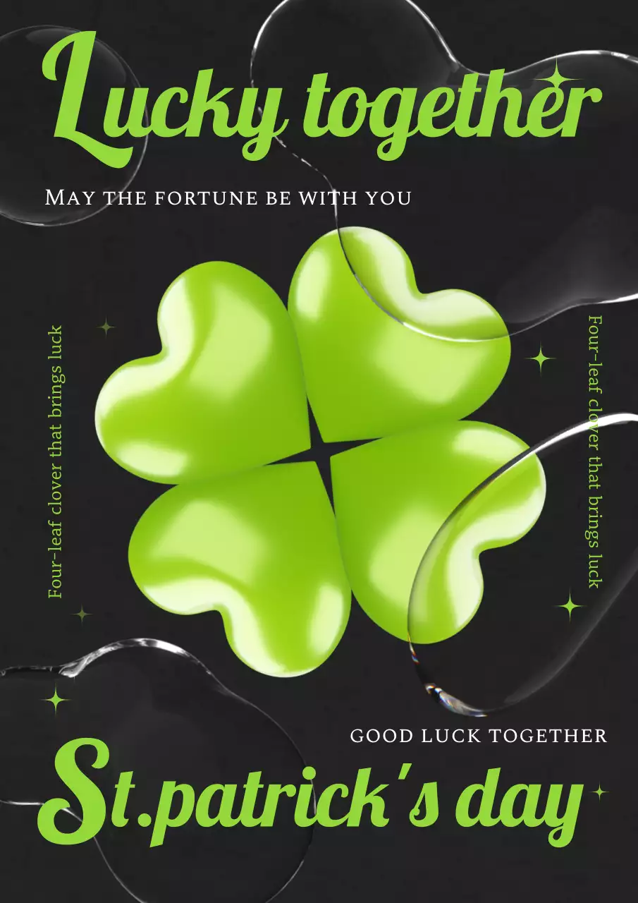 검은색과 연두색의 네잎클로버 럭셔리한 성 패트릭 데이