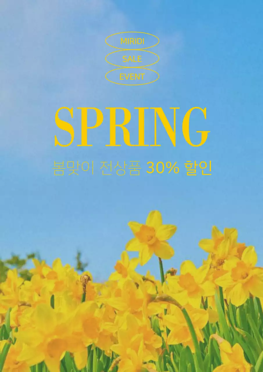 하늘색과 노란색의 따뜻한 봄행사 해바라기