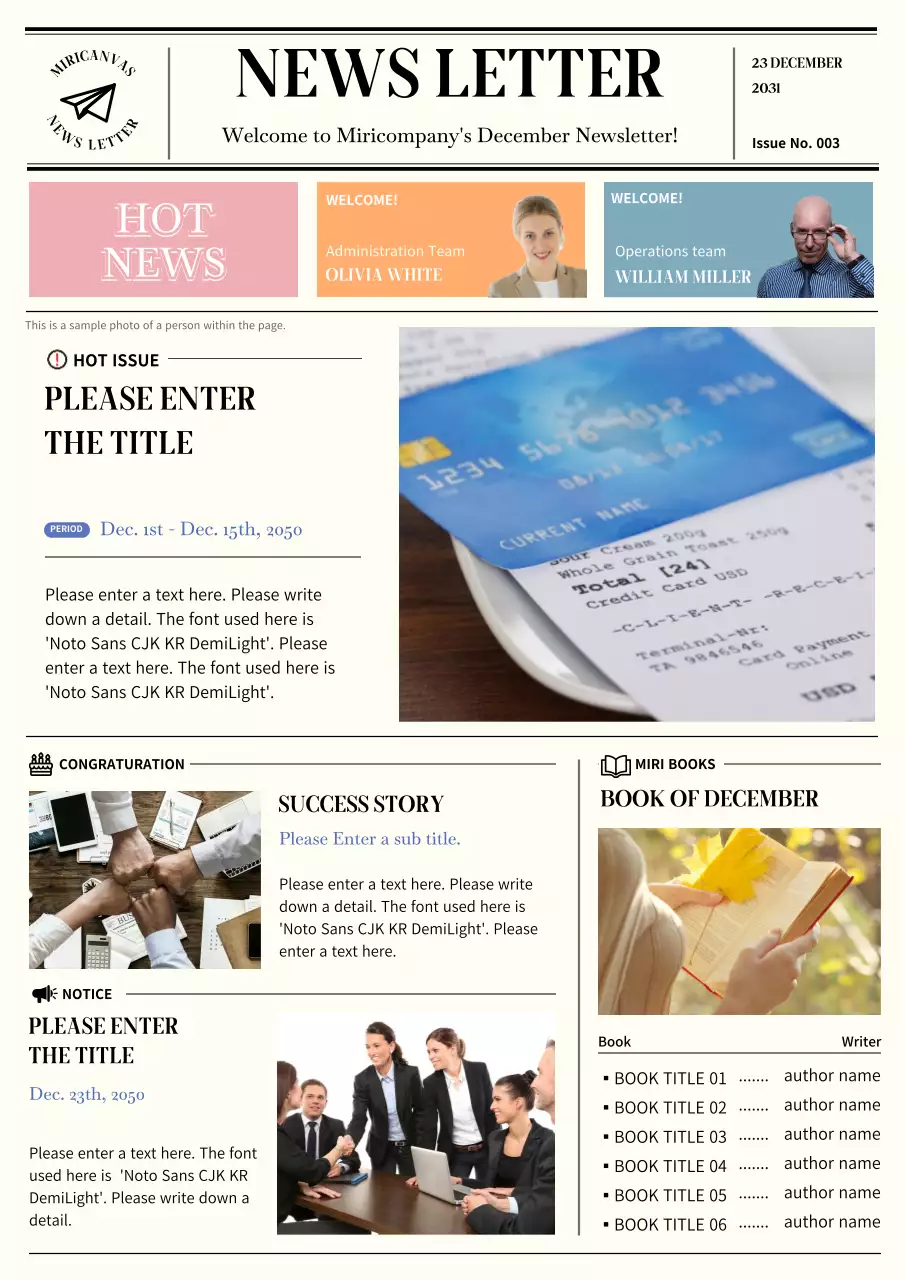 In-house newsletter with a beige photo layout and daily newspaper concept