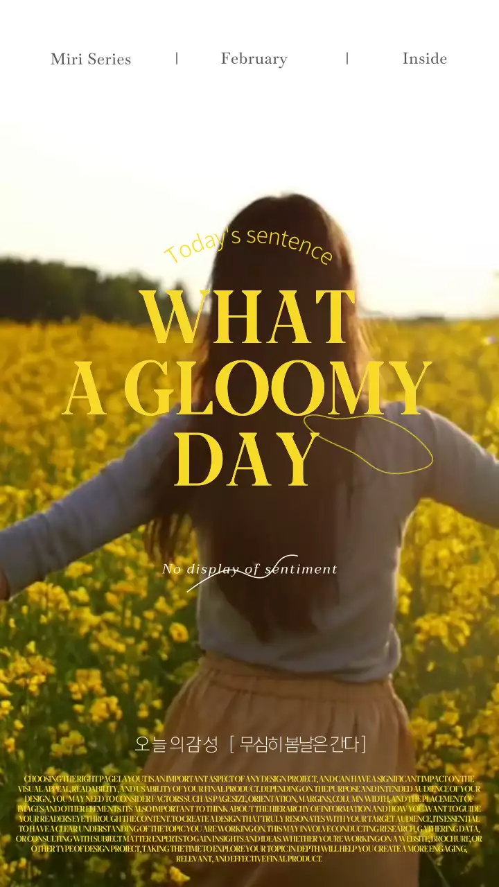 노랑 꽃배경의 소녀의 뒷모습을 담은 감성적인 컨셉의 동영상