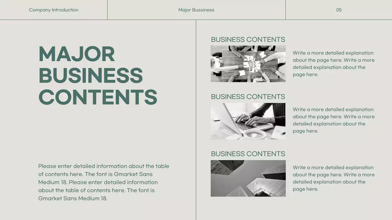 A simple green and beige company profile