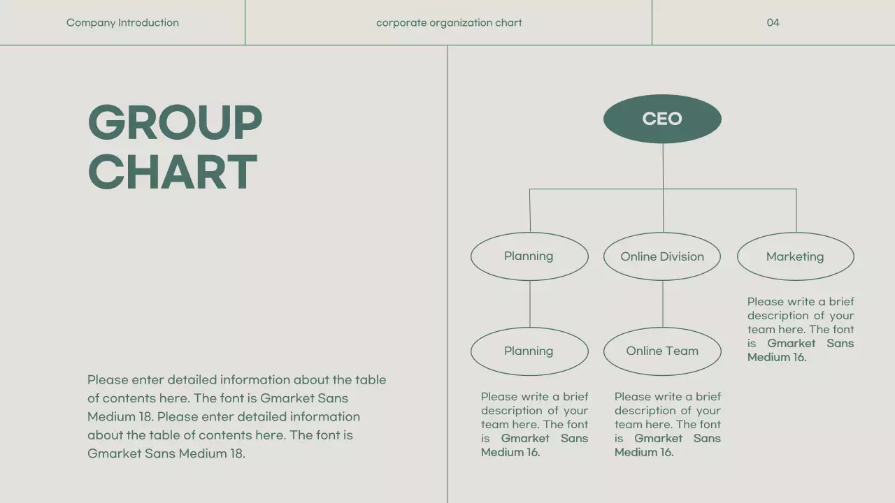 A simple green and beige company profile