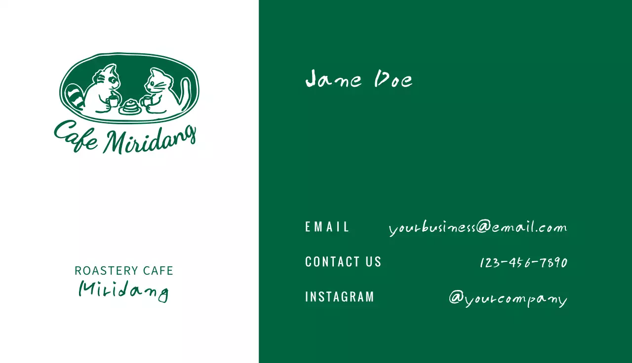 A cafe with green handwriting and cute illustrations