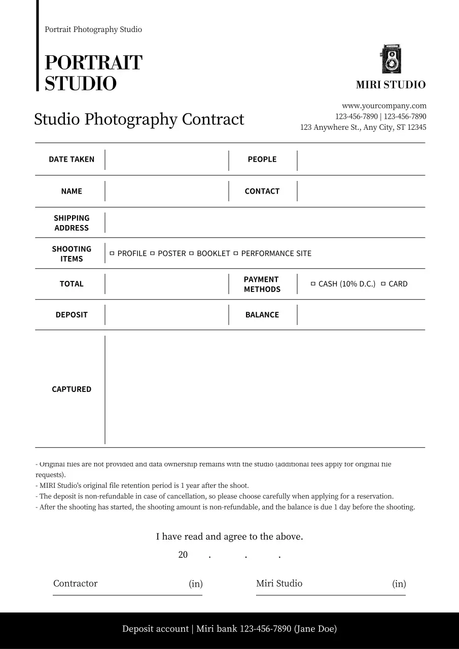 Black Minimal Photography Contract