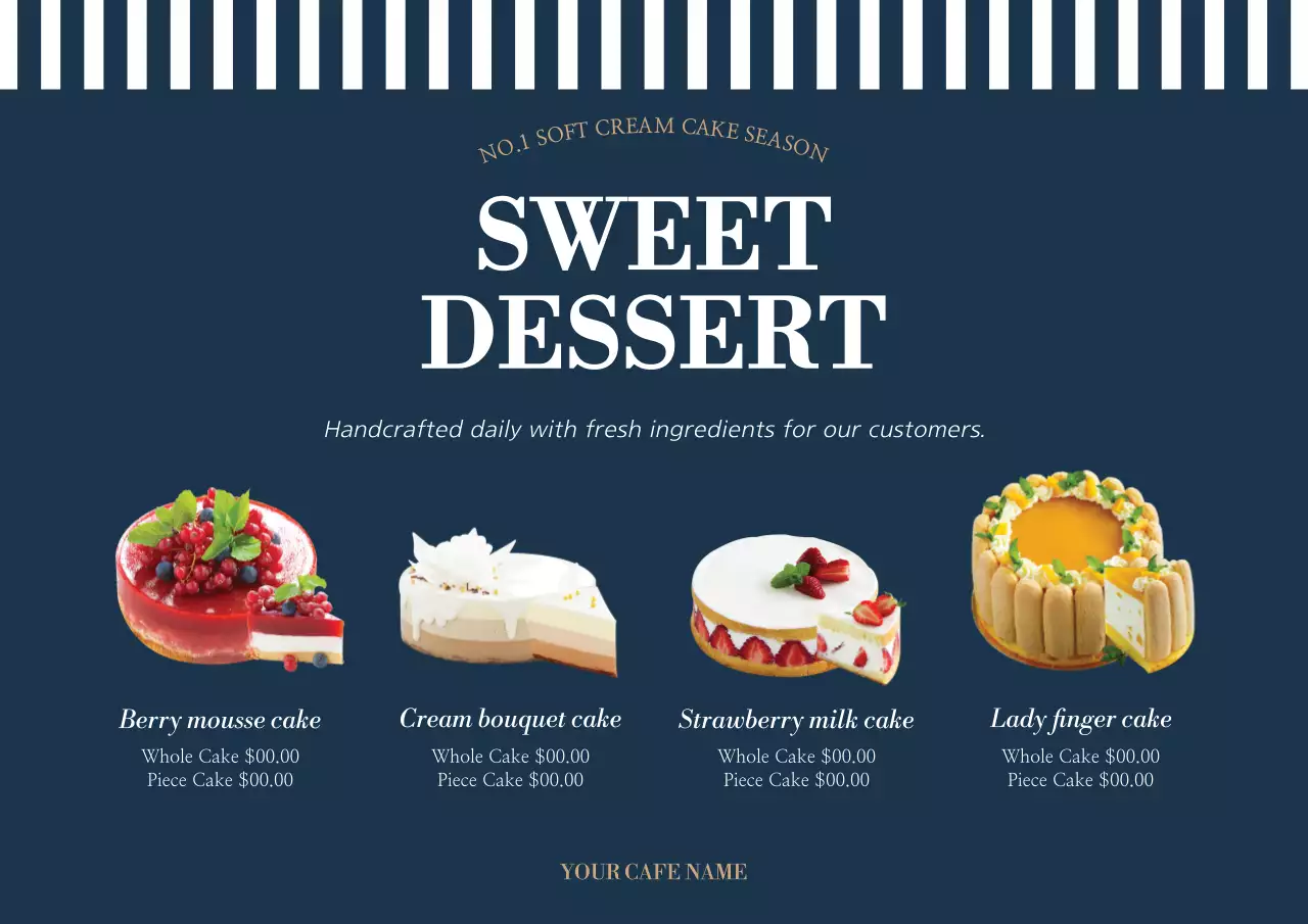 Navy Elegant Dessert Menu Poster