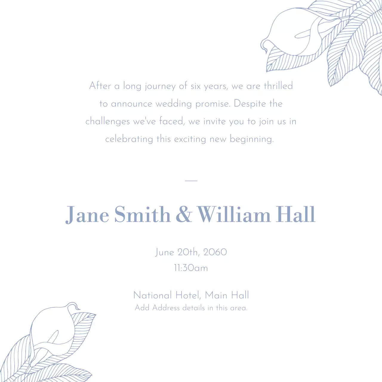 Blue Elegant Wedding Invitation Instagram Post