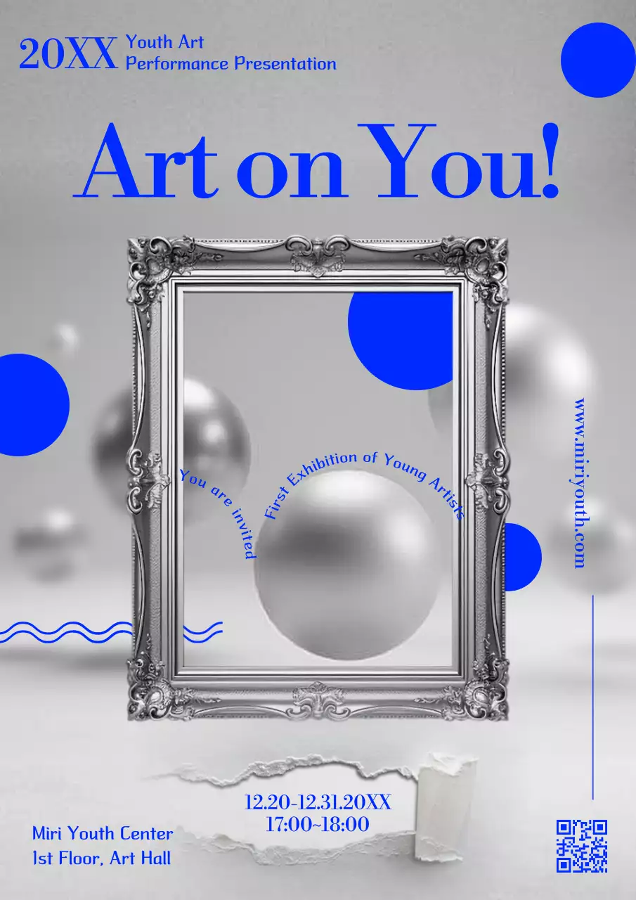 회색과 파랑의 모던한 청년예술 성과 발표회 홍보