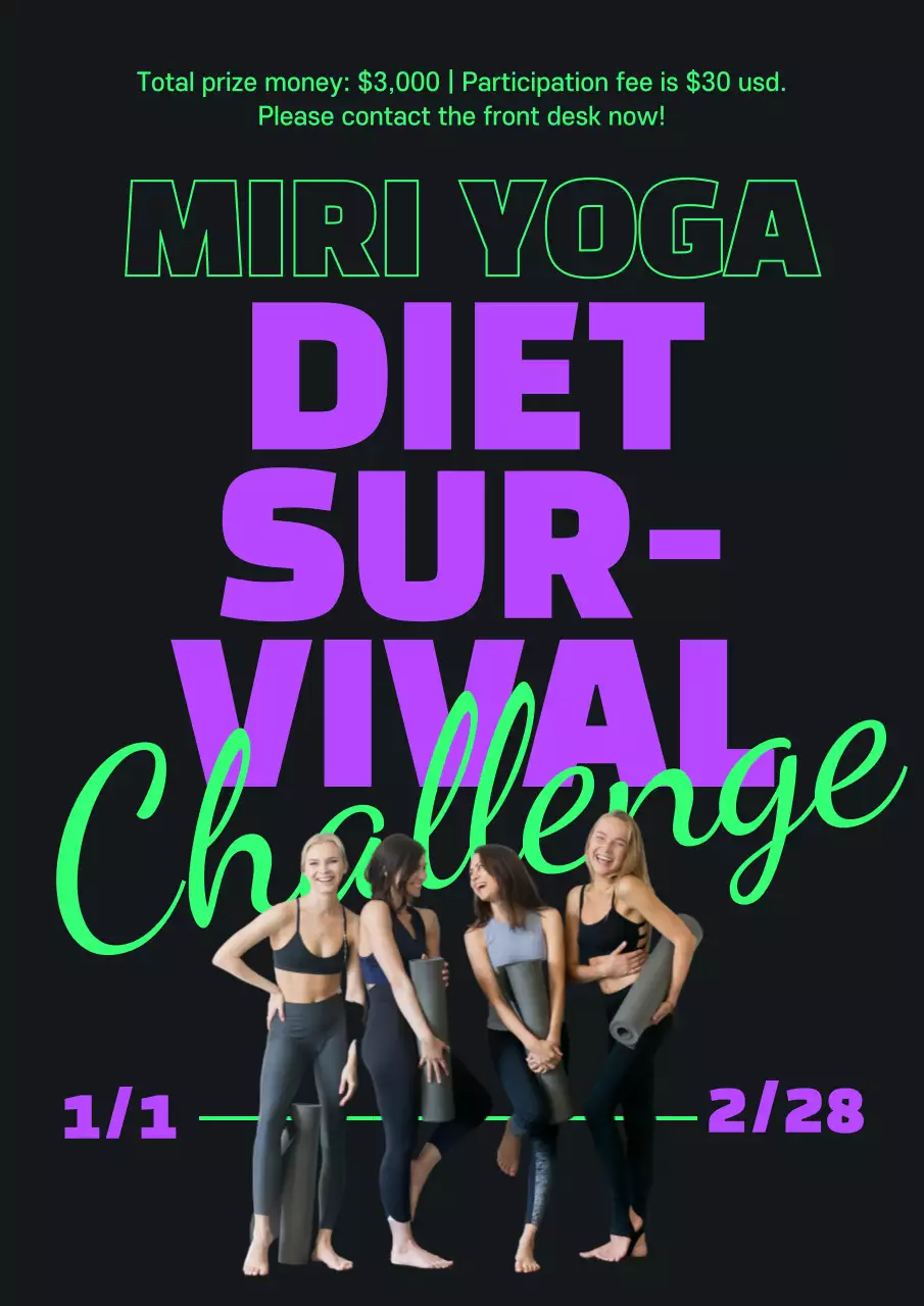 A Simple Yoga Diet Survival Guide in Fluorescent Green and Purple