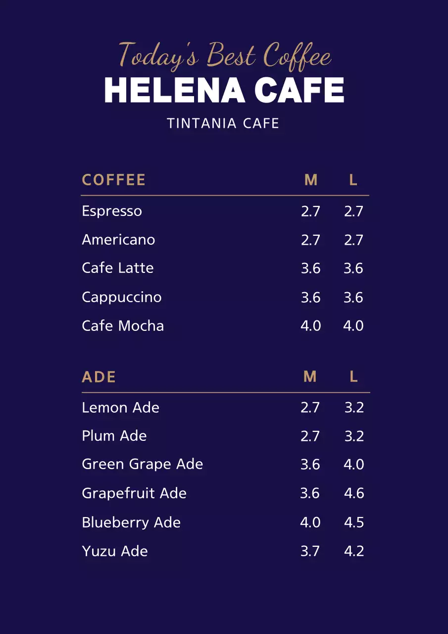 Navy Modern Coffee Menu Poster
