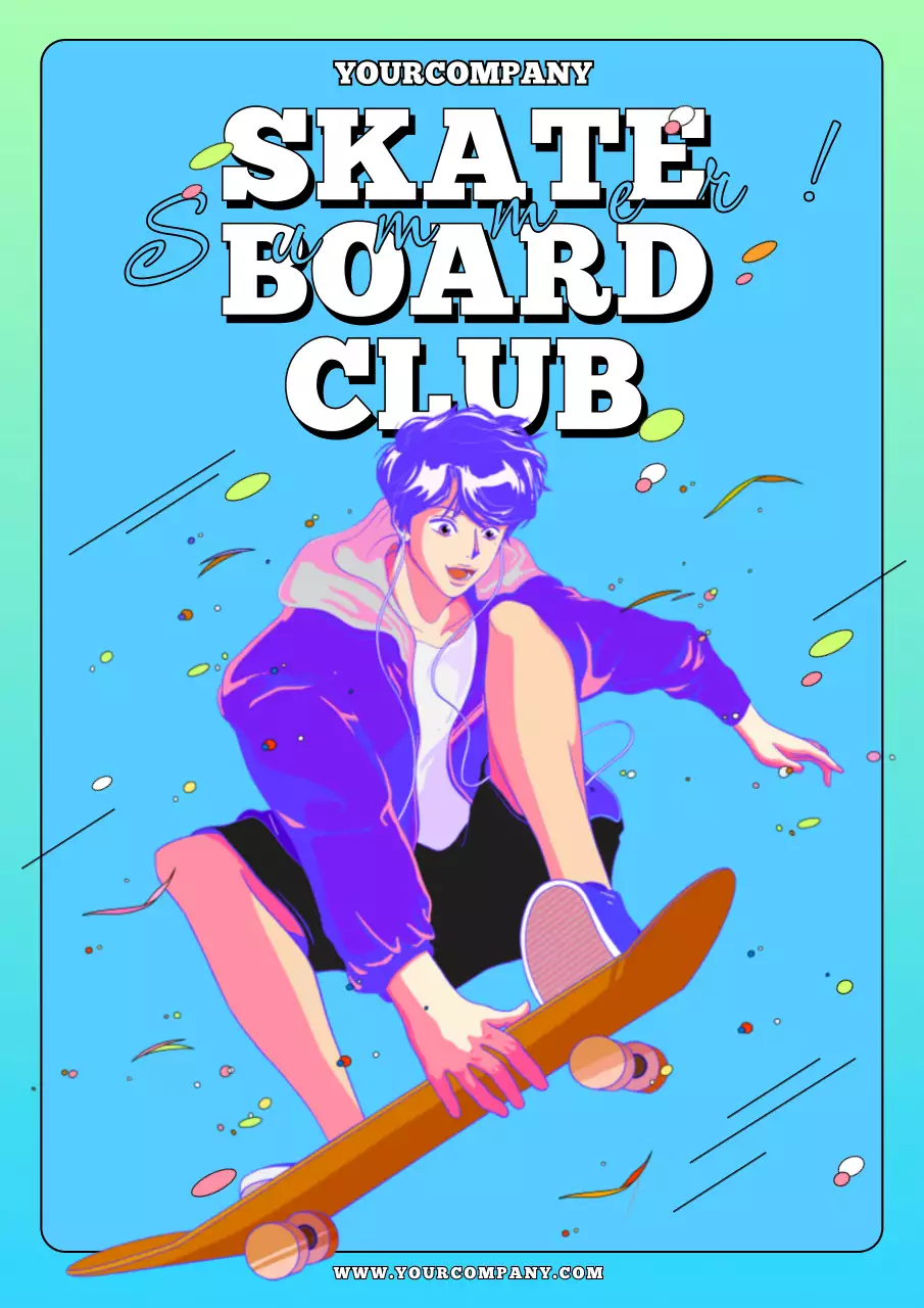 Blue Trendy Skateboard Advertisement Poster