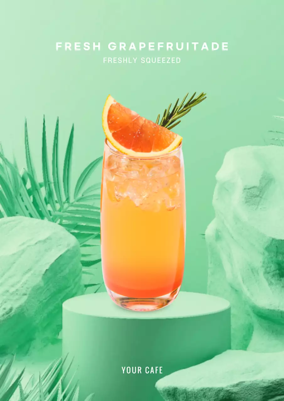 A simple grapefruitade drink menu promotional poster in lime green color.