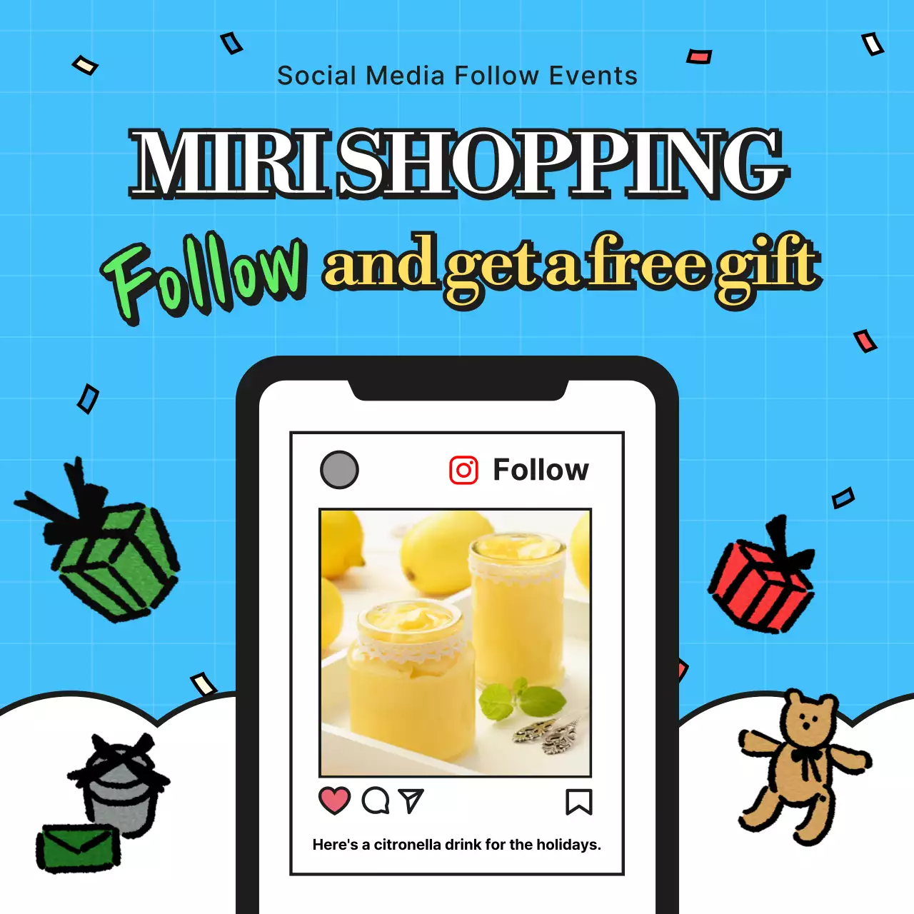 블루 트렌디 쇼핑 프로모션 소셜 미디어 포스트