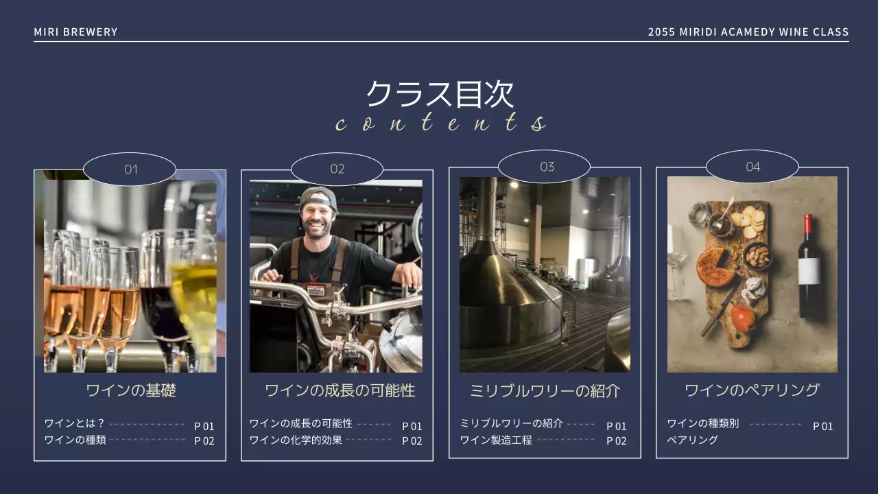 ネイビー モダン ワイン 企画書 プレゼンテーション