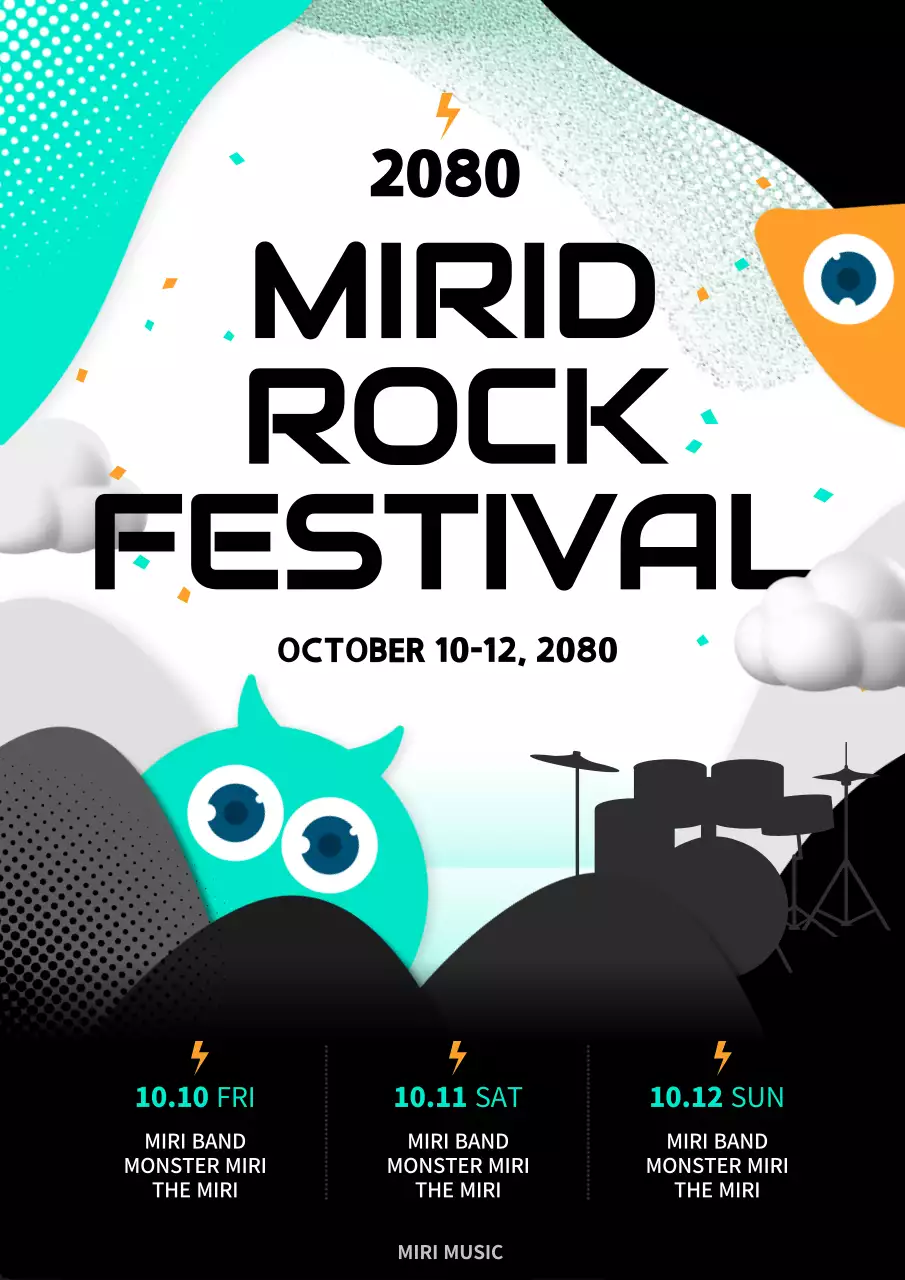 민트색 주황색 펑크한 락페스티벌 공연