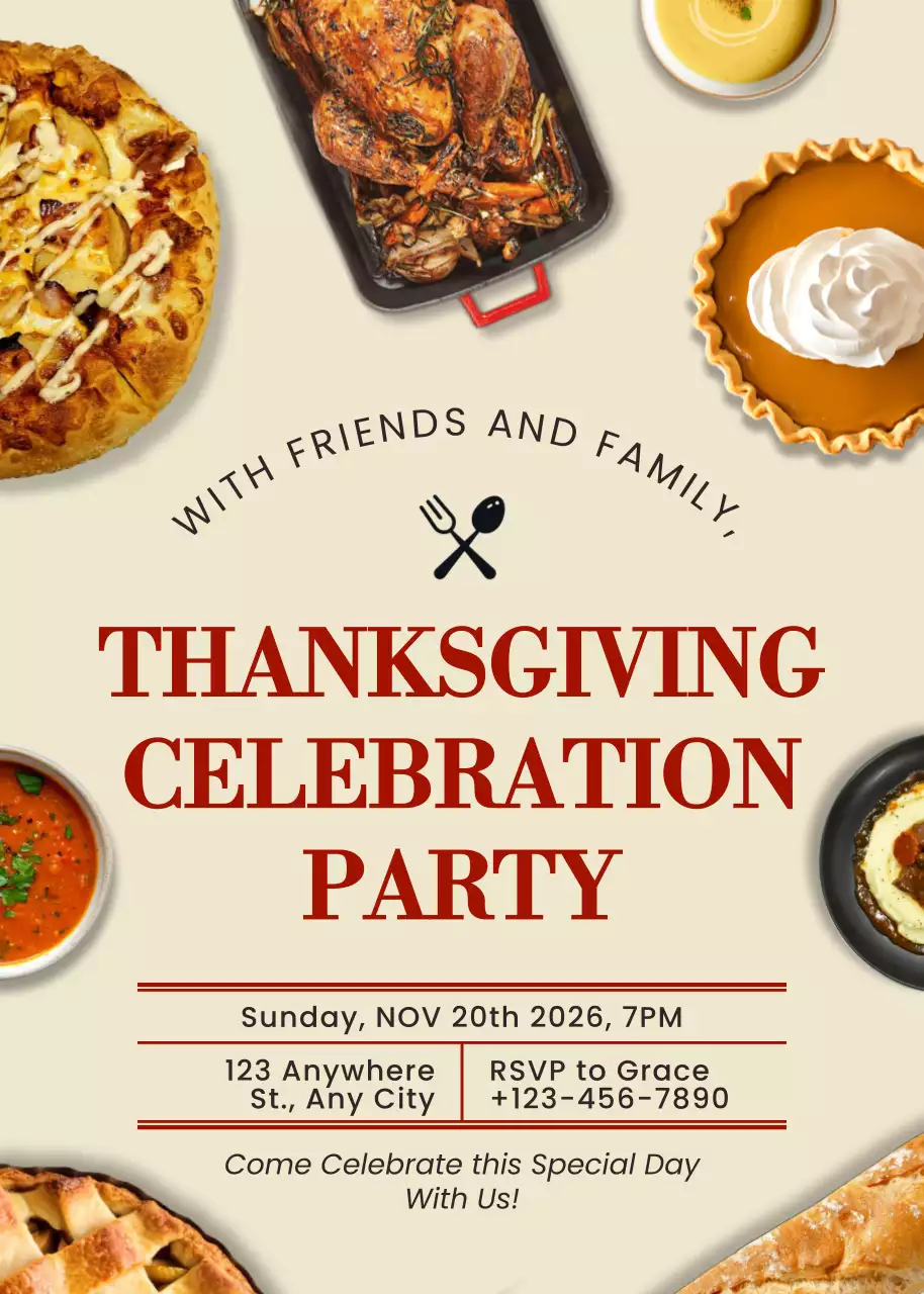 Poster Mời Lễ Tạ Ơn Truyền Thống Màu Be