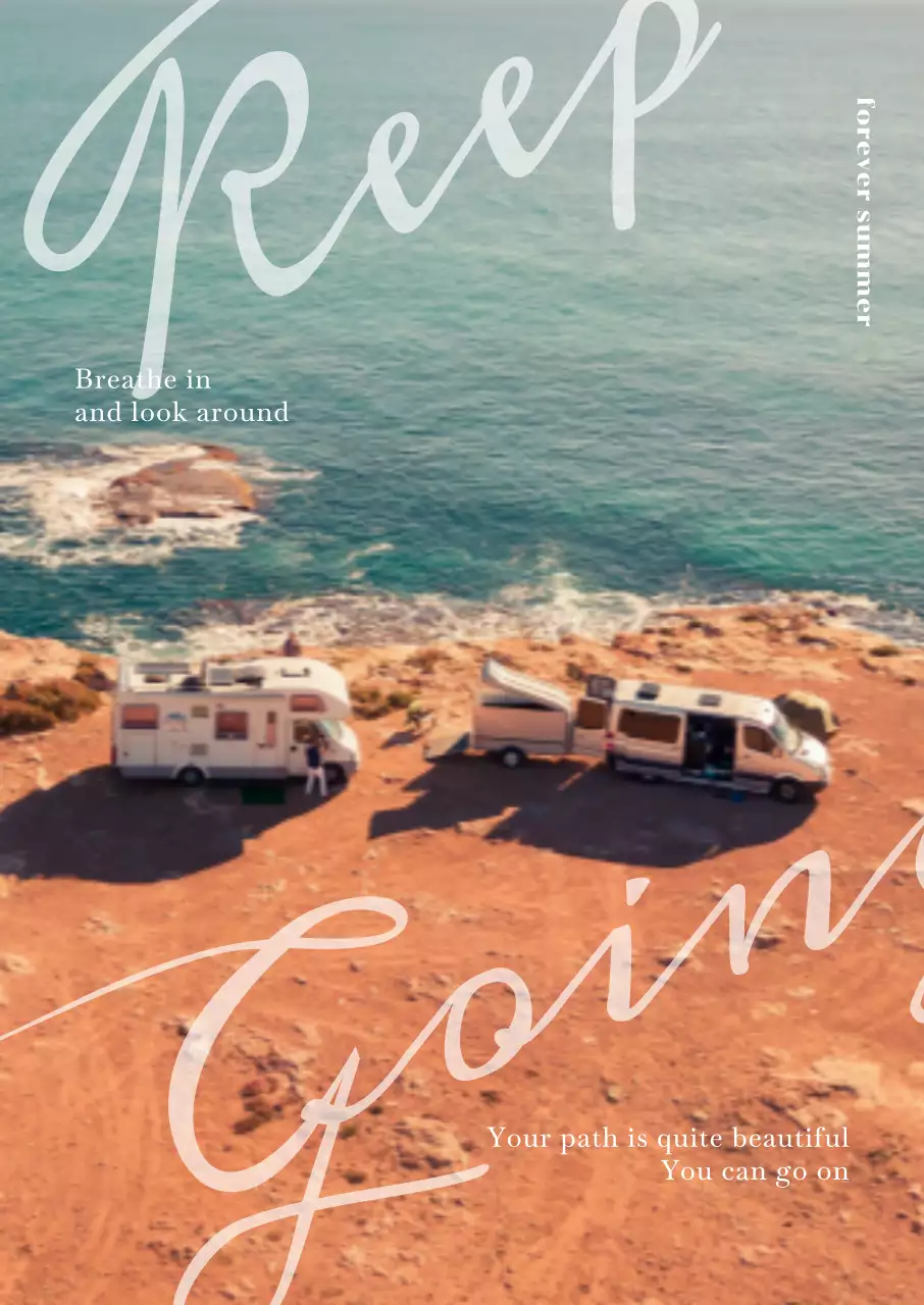 해변 배경에 캠핑카가 있는 여행 감성의 인테리어