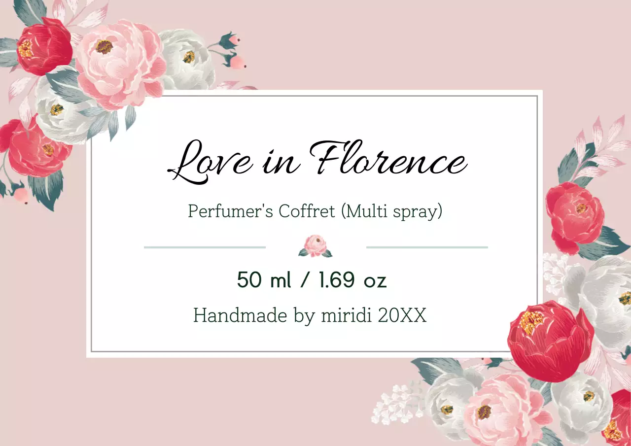 Vintage perfume label with pink illustration