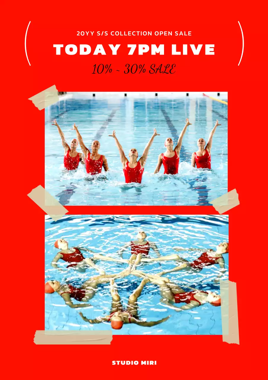 赤 オシャレ 水泳 ポスター