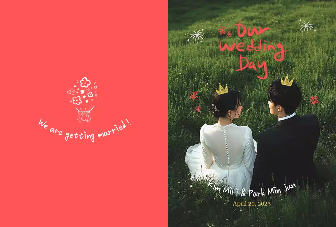 빨강 아기자기한 결혼 초대장