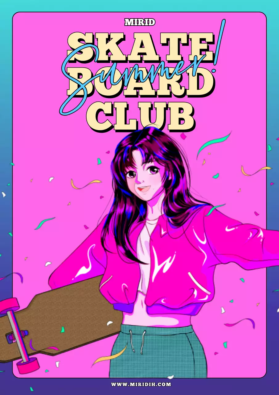 ピンク ポップ スケートボード ポスター