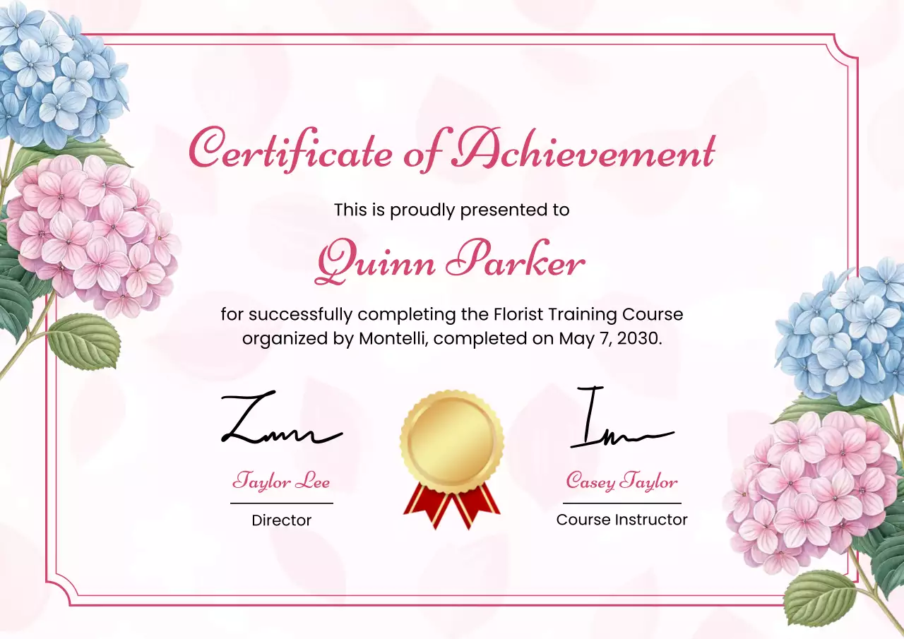 Pink Elegant Course Certificate of Achievement