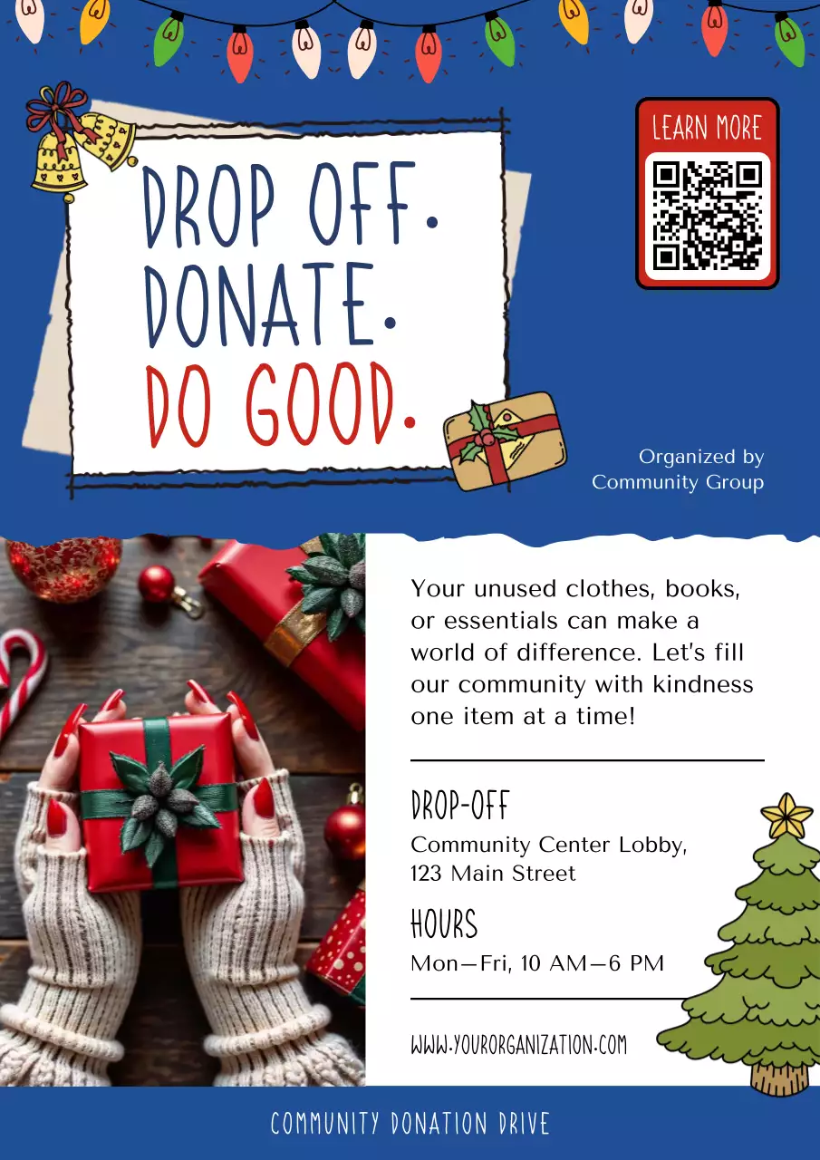 Navy Cute Christmas Donation Campaign Web Poster