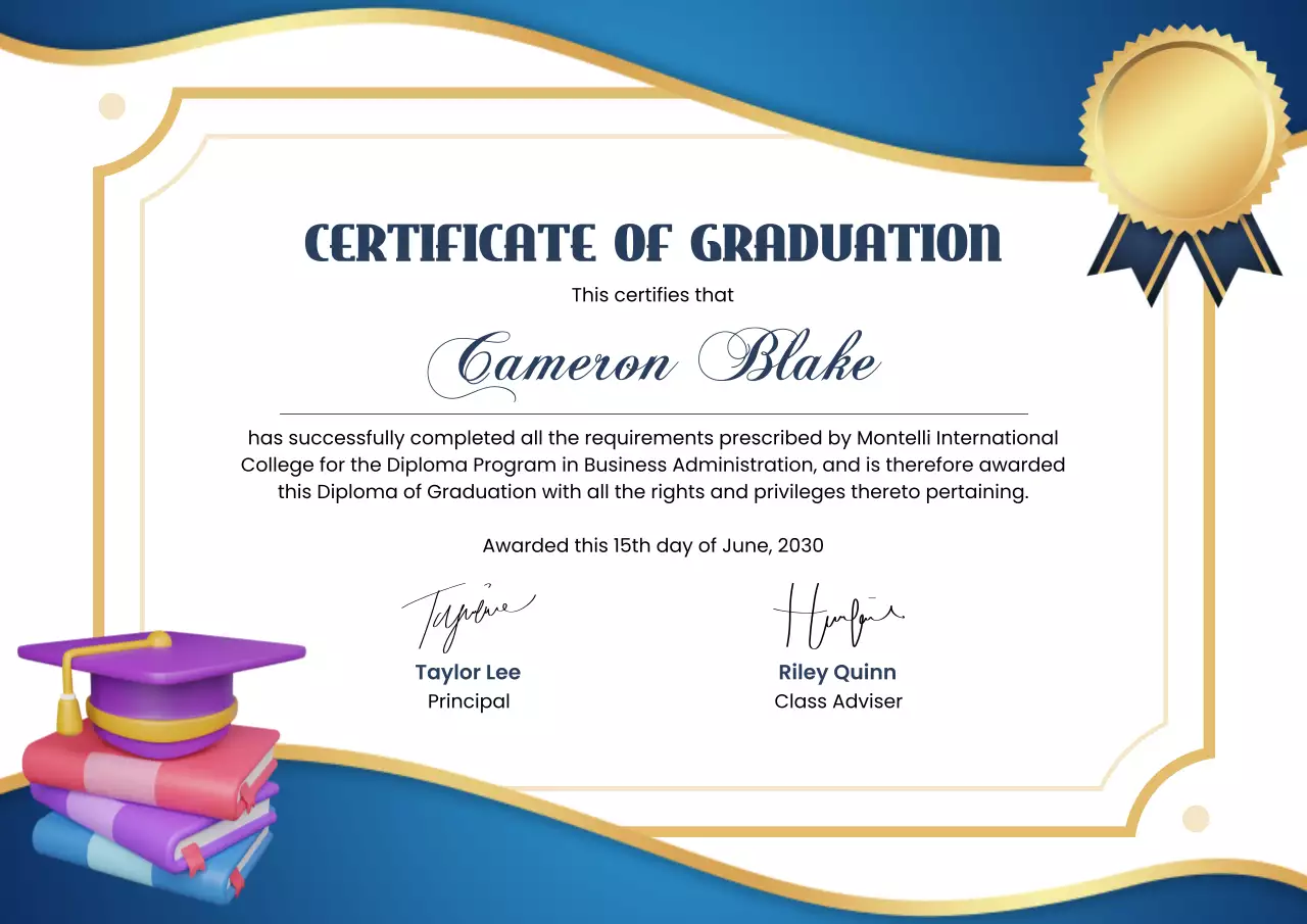 Blue Classic Certificate of Graduation