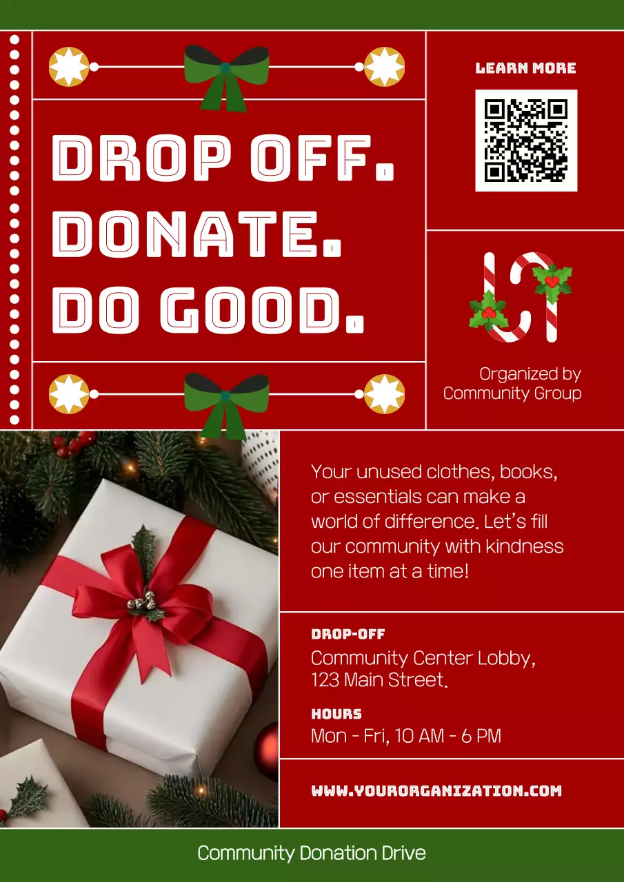 Red Modern Christmas Donation Announcement Web Poster