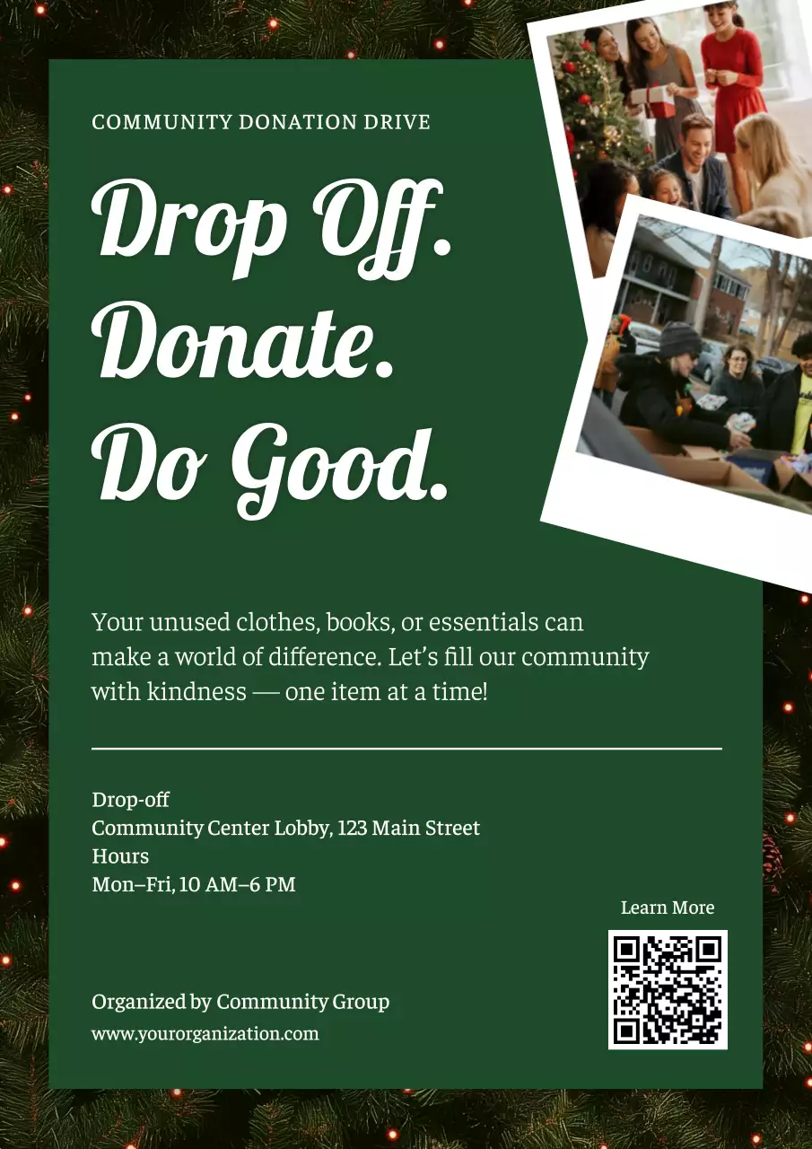 Green Festive Holiday Donation Announcement Poster