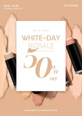A clean White Day beauty sale in ochre and white Cosmetic makeup deals