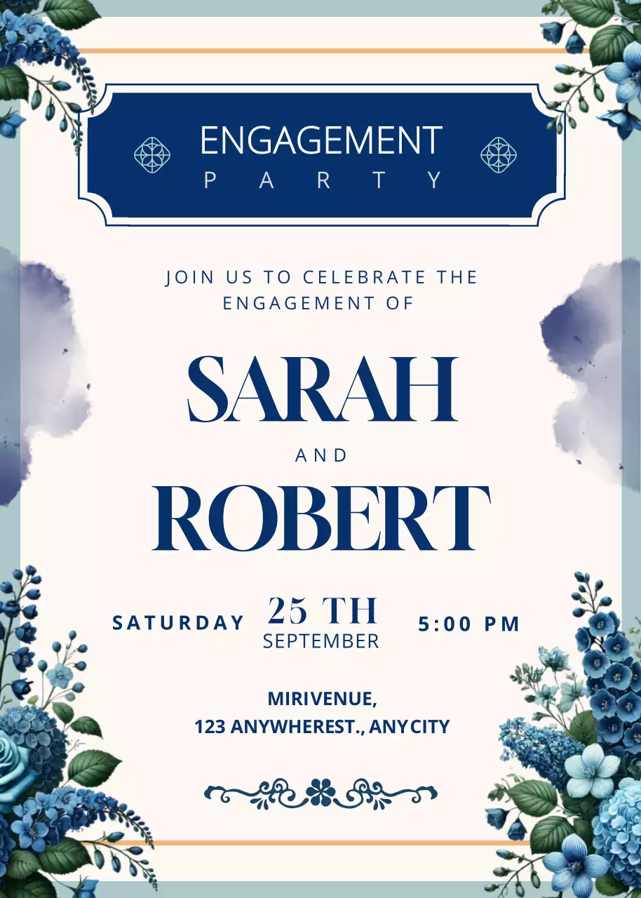 Poster Undangan Pertunangan Elegan Biru