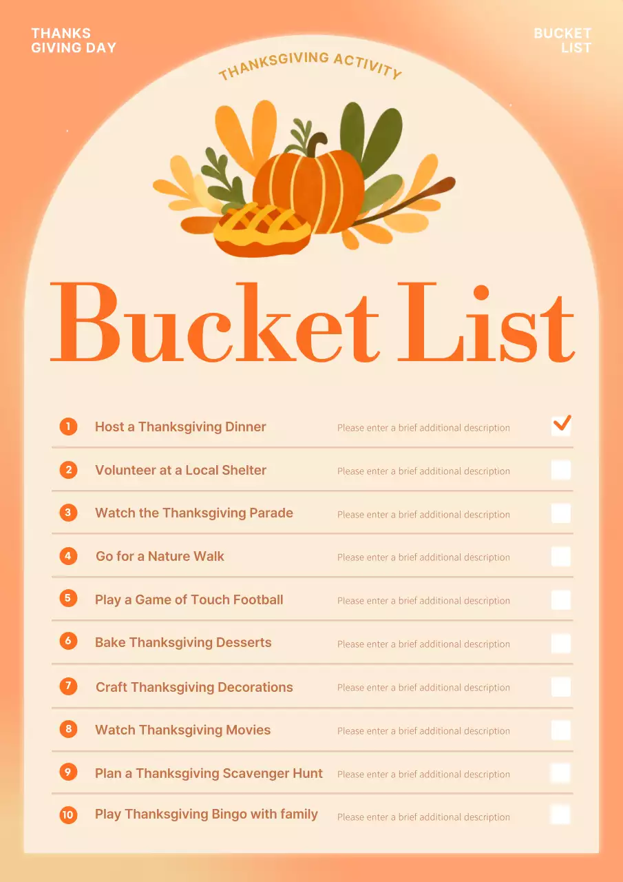 Orange Simple Thanksgiving Planner Poster