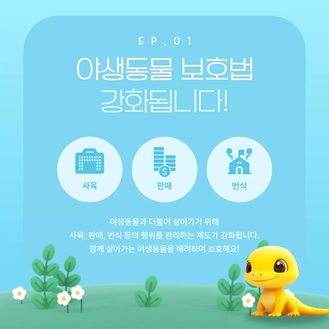 하늘색의 아기자기한 야생동물 영업 허가제 광고