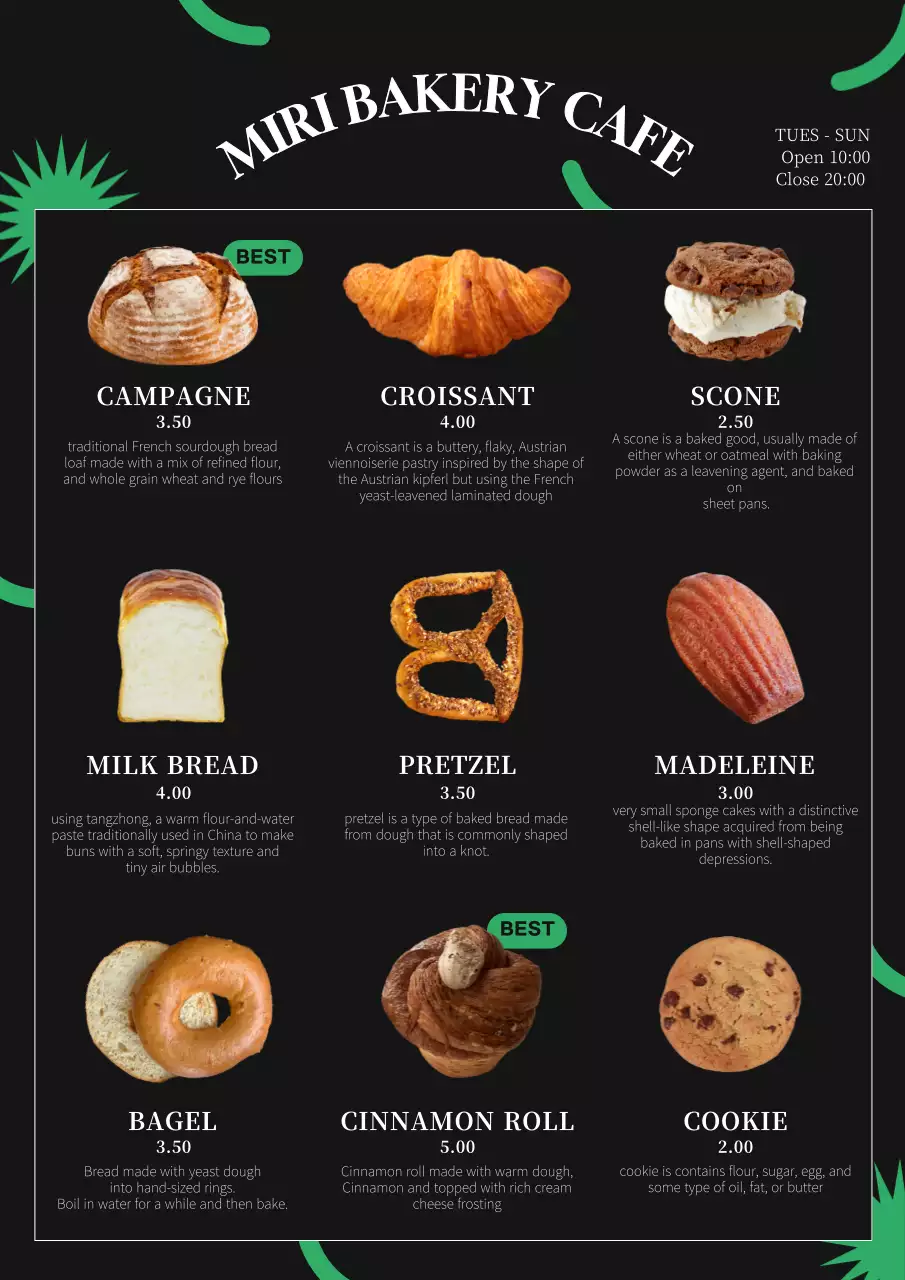 Black Modern Bakery Menu Poster