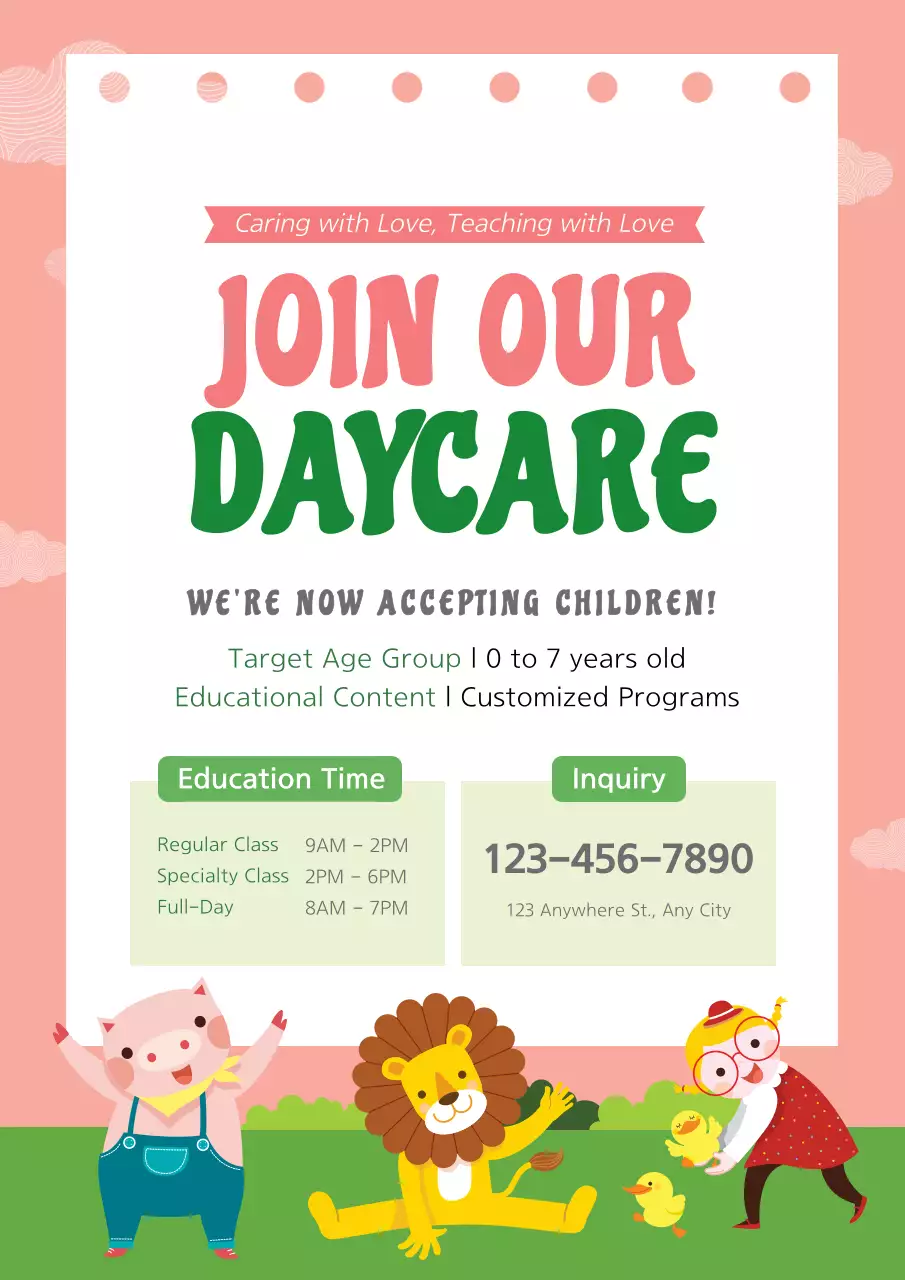 Coral Simple Daycare Promotion Poster
