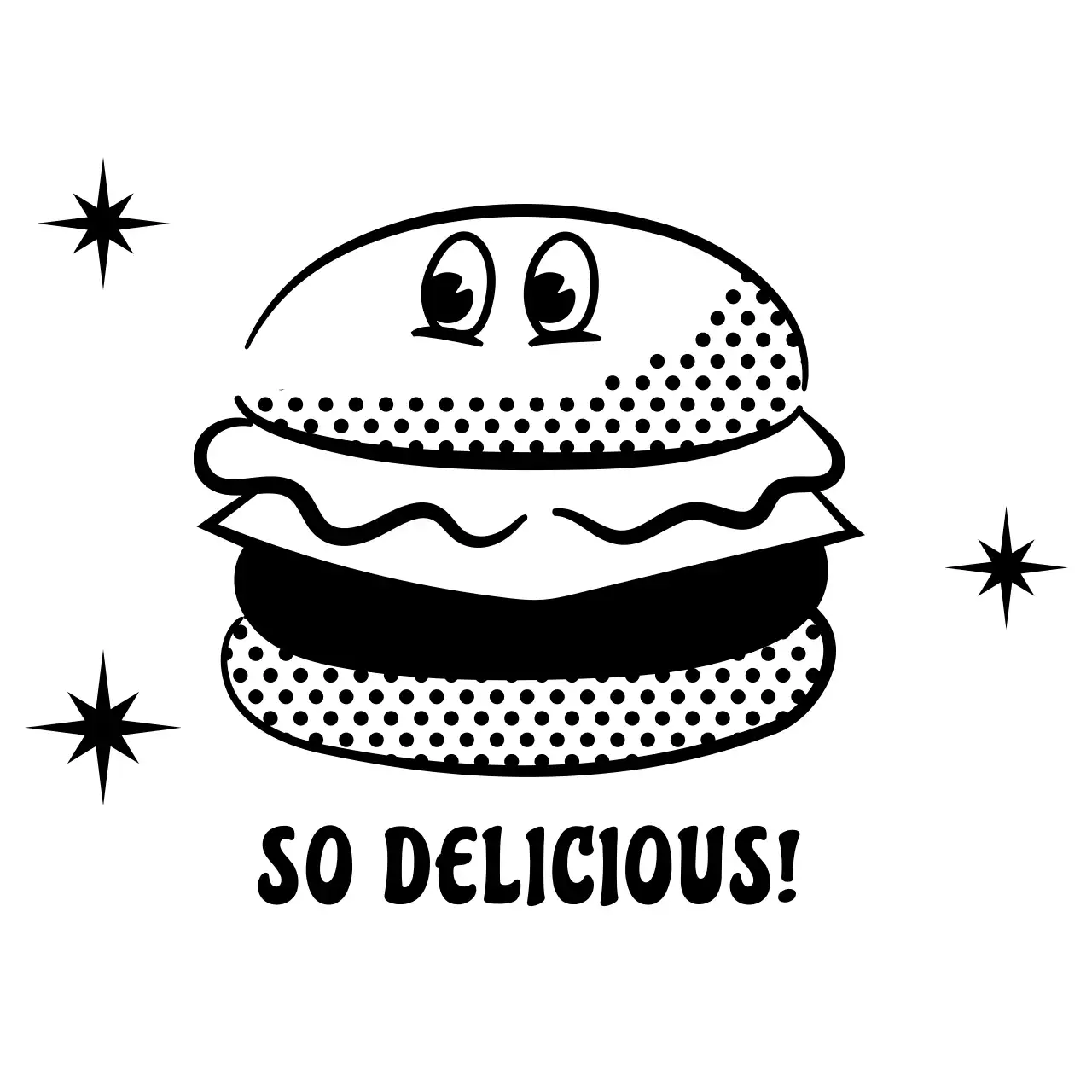 검정 햄버거 도트 카툰 만화 일러스트