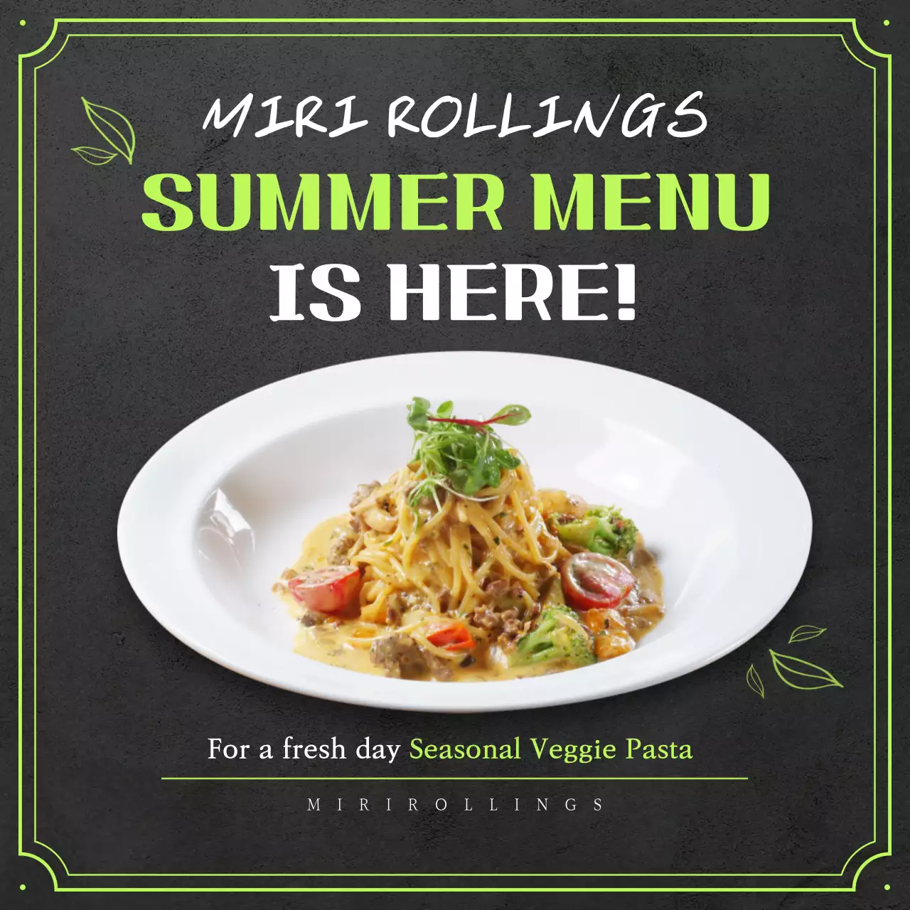 Black Modern Pasta Promotion Social Media Post